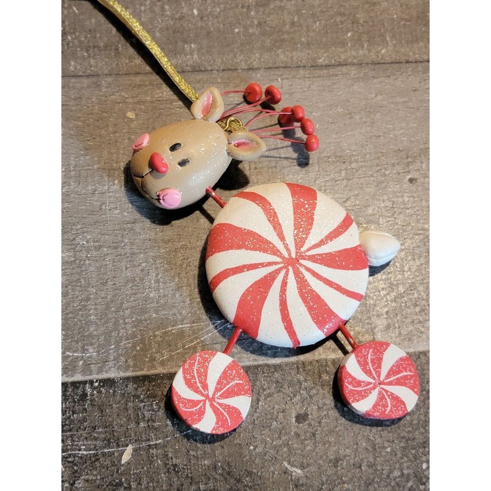 Red peppermint candy reindeer ornament‎ Xmas decor